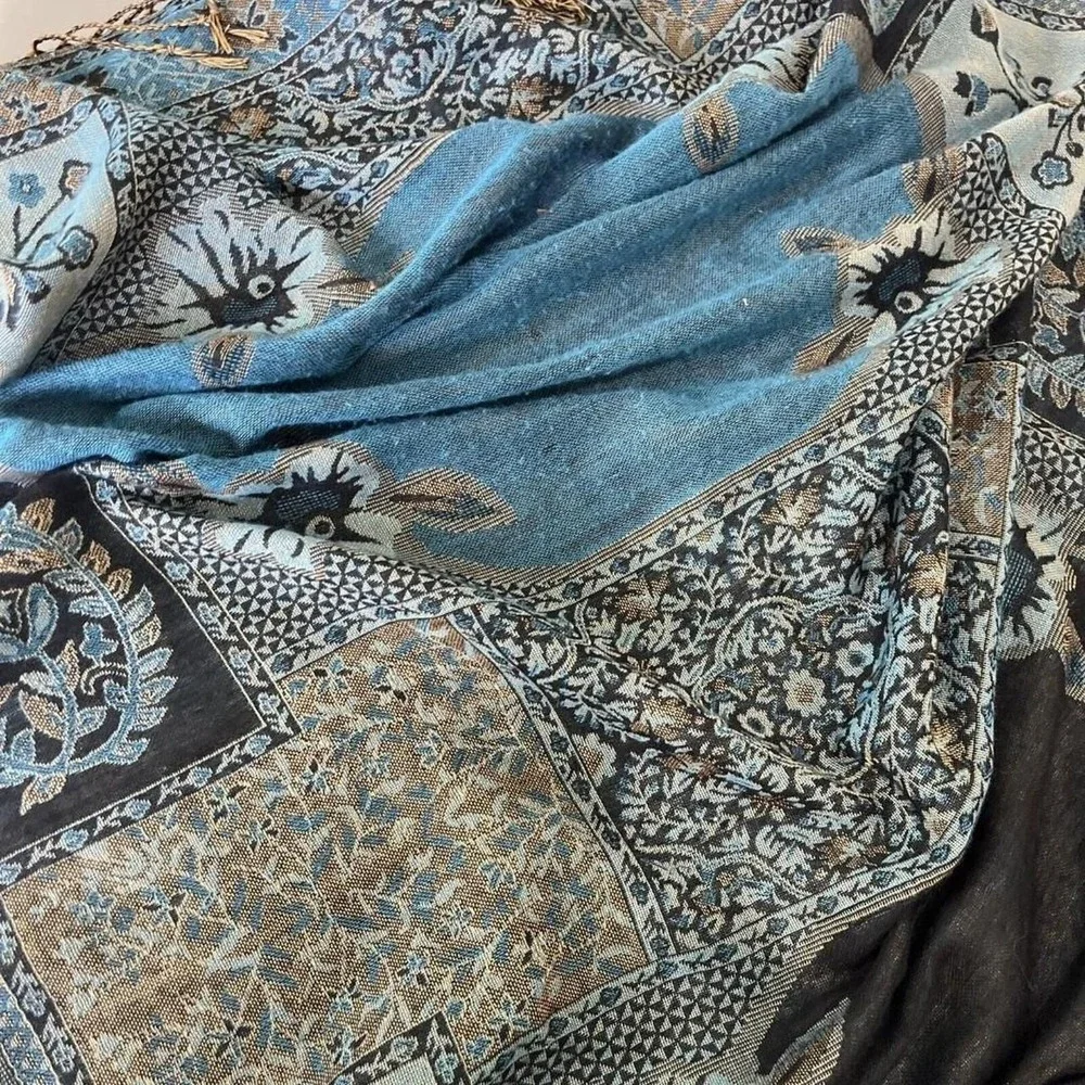 Vintage Shawl Cover Poncho Embroidery Fringed Rayon 27 w x 70L  Great condition